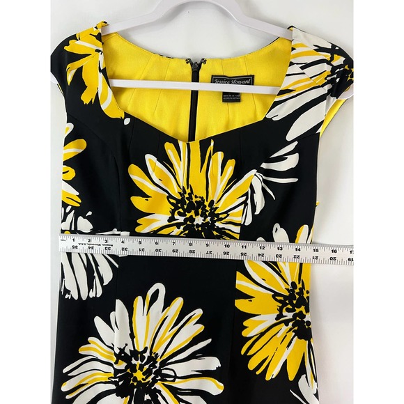 Jessica Howard Sleeveless Dress Size 8 Black Yellow Floral Print Back Zipper - Picture 5 of 8